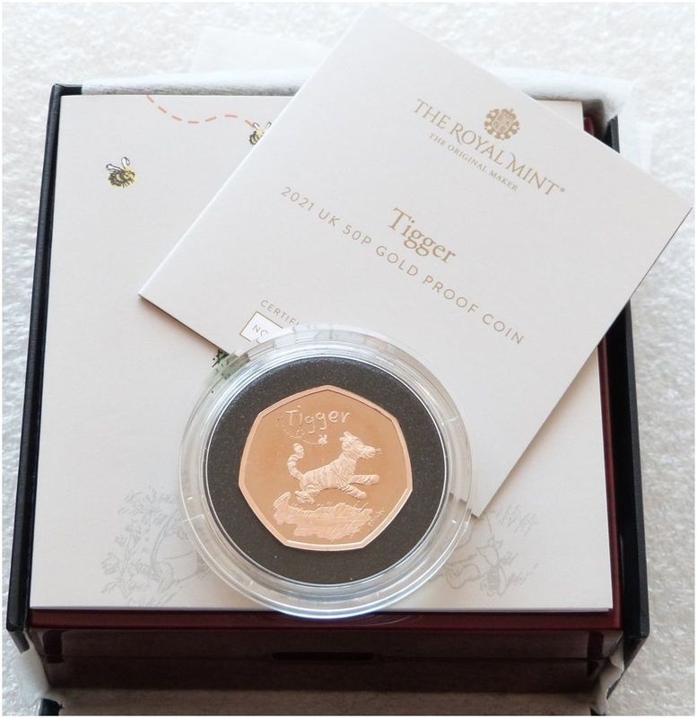 2021 Winnie the Pooh Tigger 50p Gold Proof Coin Box Coa 2021 Winnie the Pooh Tigger 50p Gold Proof Coin Box Coa