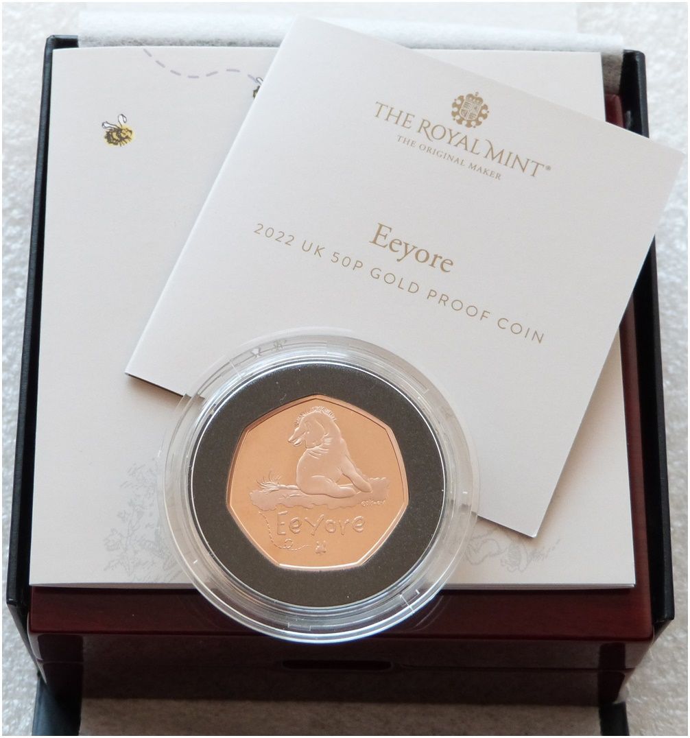 2022 Winnie the Pooh Eeyore 50p Gold Proof Coin Box Coa 2022 Winnie the Pooh Eeyore 50p Gold Proof Coin Box Coa