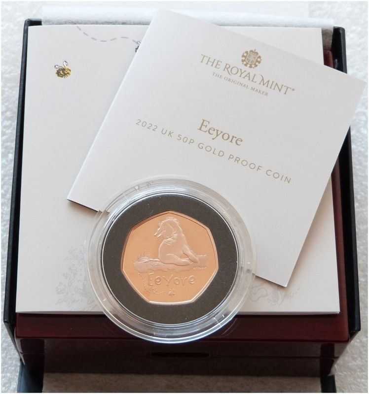 2022 Winnie the Pooh Eeyore 50p Gold Proof Coin Box Coa 2022 Winnie the Pooh Eeyore 50p Gold Proof Coin Box Coa