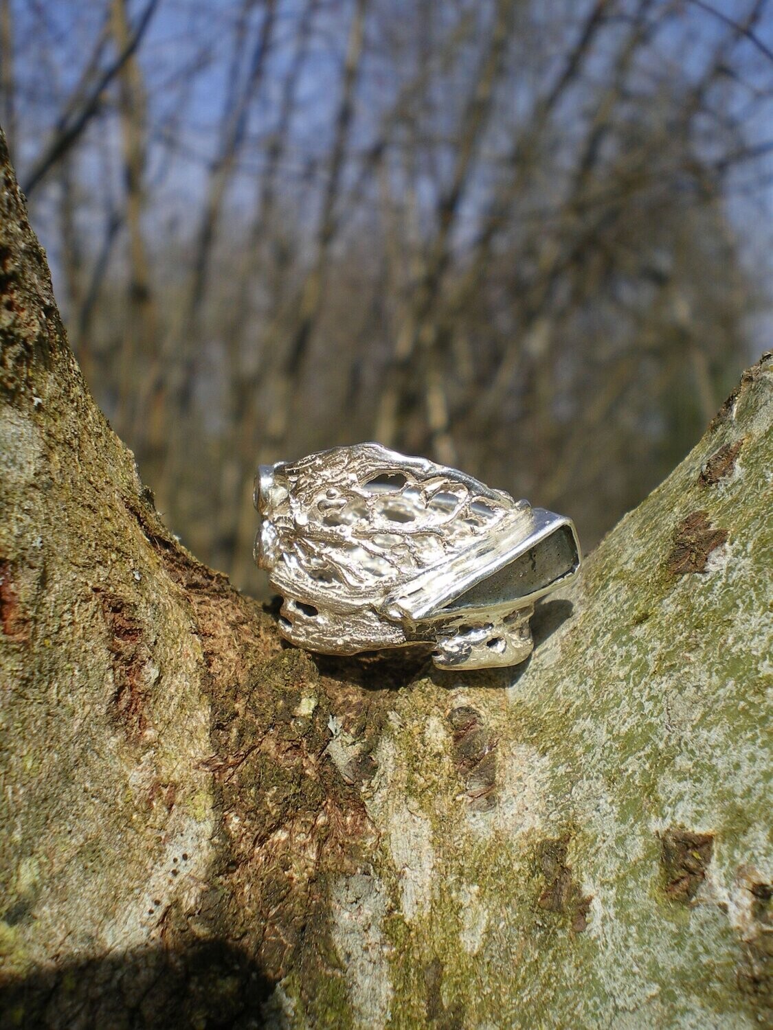 Bague "fibre de cactus" Labradorite et zirconias