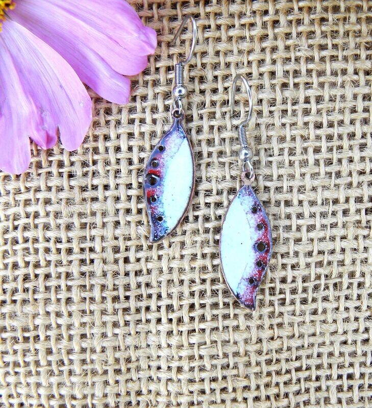 Boucles d'oreilles "ailes d'insecte" blanches et rouges