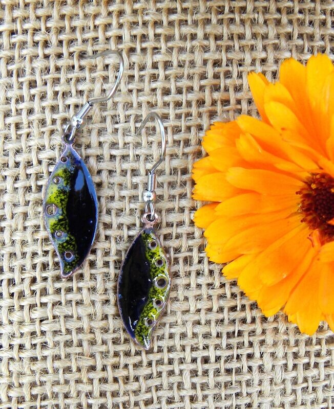 Boucles d'oreilles "ailes d'insecte" bleu nuit/ jaune