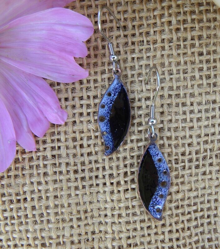 Boucles d'oreilles "ailes d'insecte" bleu nuit et mauve