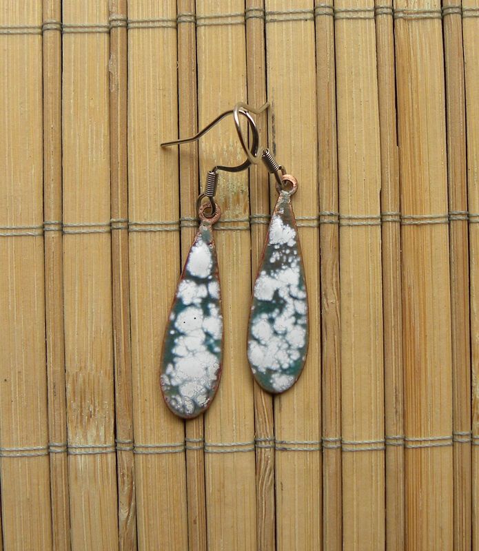 Boucles d'oreilles en cuivre émaillé turquoise/ crème