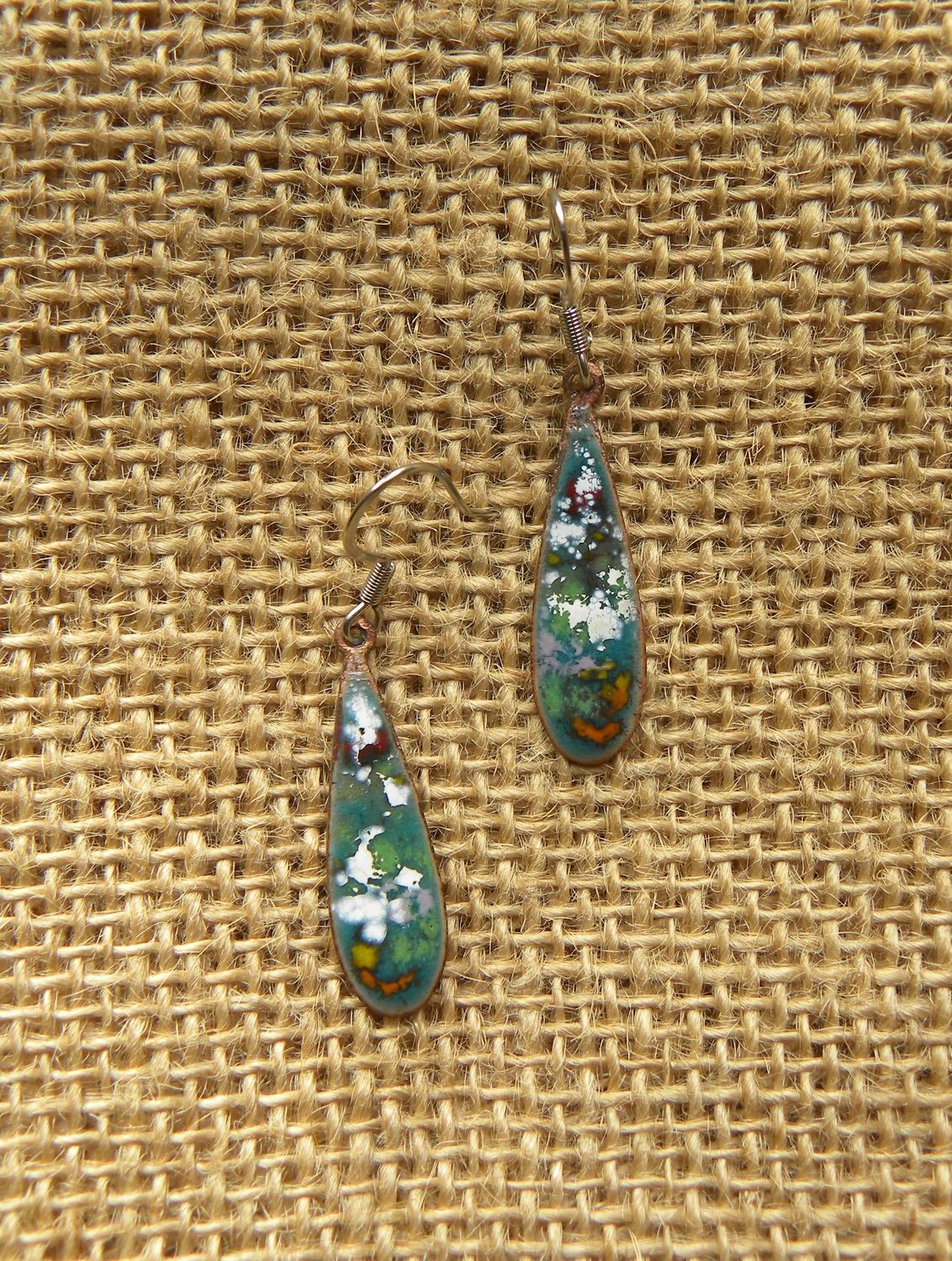 Boucles d'oreilles en cuivre émaillé turquoise/ multicolore