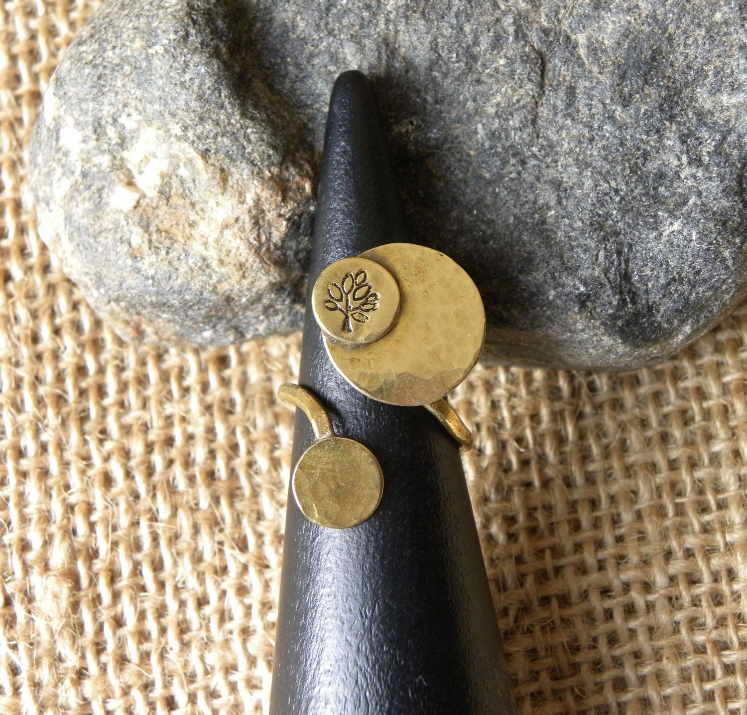 Bague "bulles" en laiton, arbre de vie