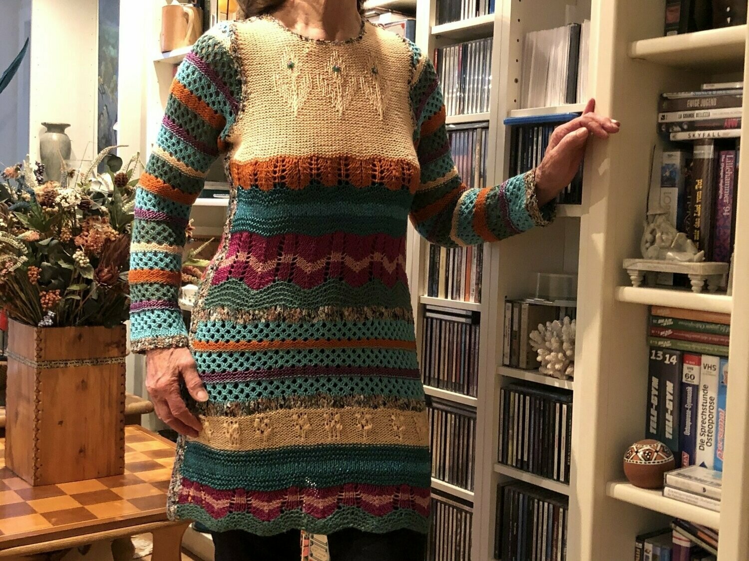 Langpulli, Baumwolle mit Seide, Ajourmuster