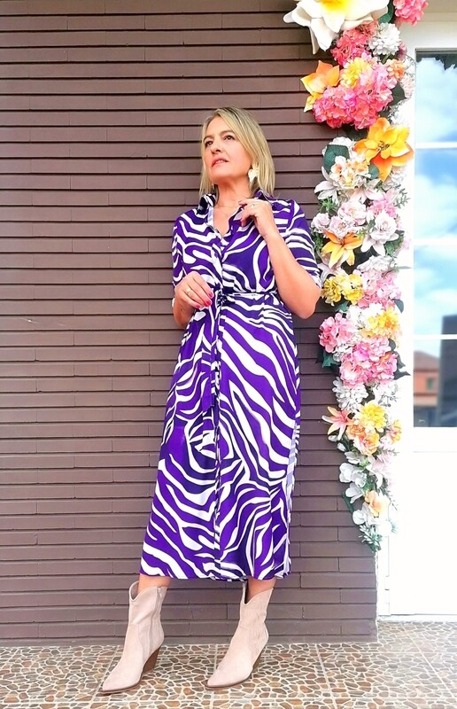 VESTIDO CAMISERO ESTAMPADO MALVA