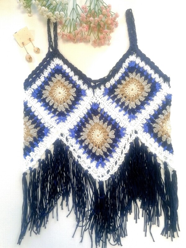TOP FLECOS CROCHET MARINO