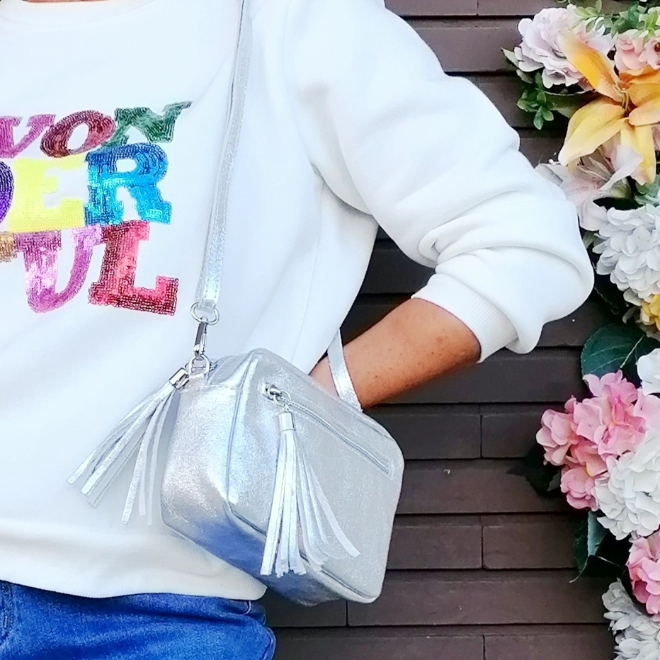 BOLSO PIEL PLATEADO