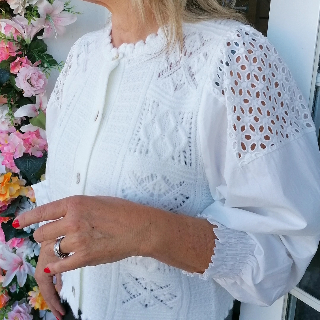 CAHAQUETA PUNTO COMBINADA BLANCO