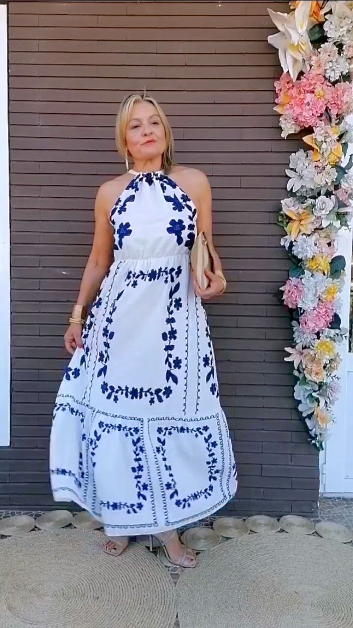 VESTIDO ESTAMPADO MARINO CUELLO HALTER