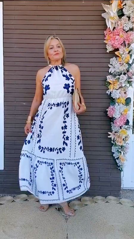 VESTIDO ESTAMPADO MARINO CUELLO HALTER