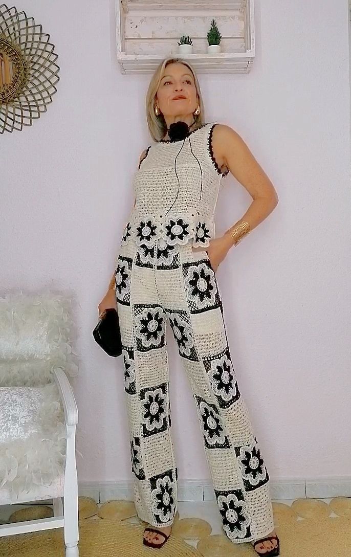 PANTALON CROCHET NEGRO¬BEIGE