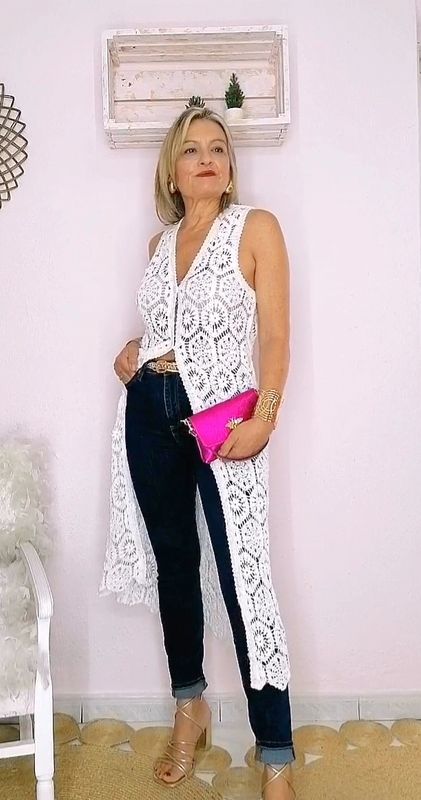 CHALECO LARGO CROCHET BLANCO