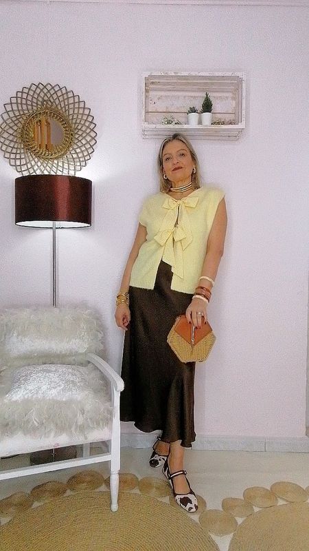 CHALECO PUNTO AMARILLO LAZOS VICHY