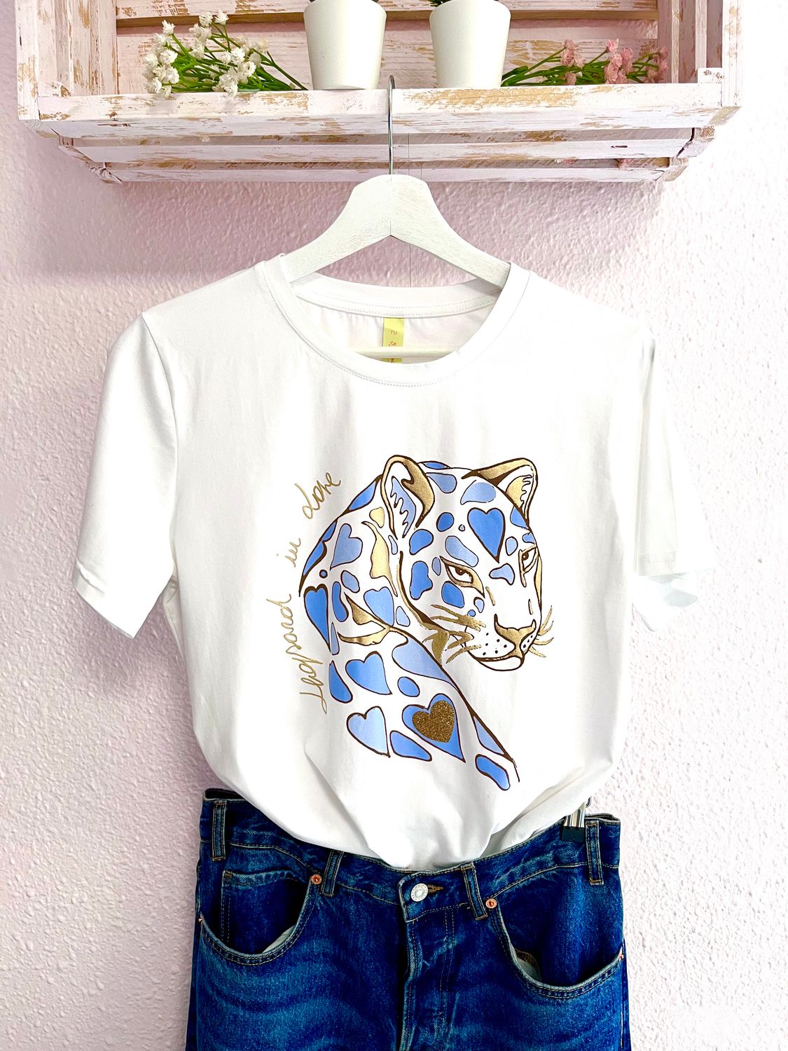 CAMISETA  PANTERA ANIMAL PRINT AZUL&DORADO