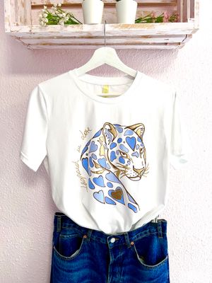 CAMISETA  PANTERA ANIMAL PRINT AZUL&DORADO