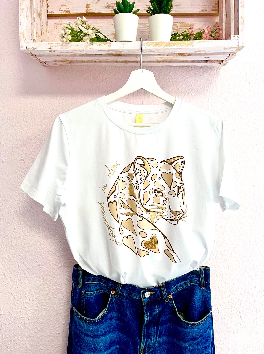 CAMISETA  PANTERA ANIMAL PRINT BEIGE&DORADO