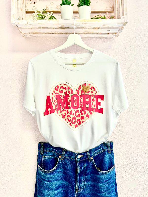 CAMISETA  CORAZON ANIMAL PRINT ROJO