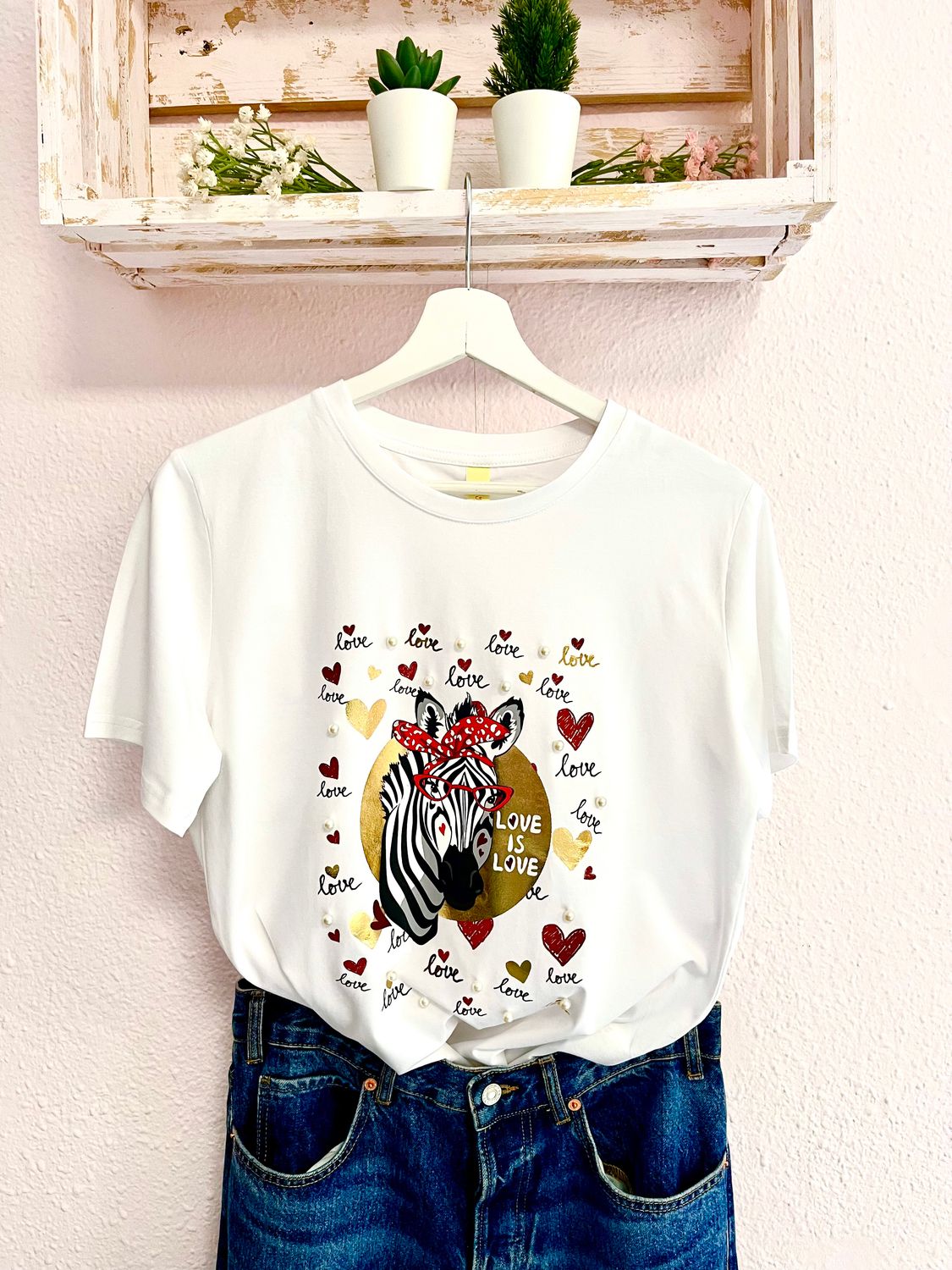 CAMISETA CEBRA LOVE CON PERLAS