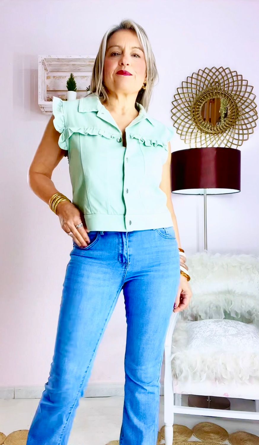 CHALECO DENIM VOLANTES VERDE
