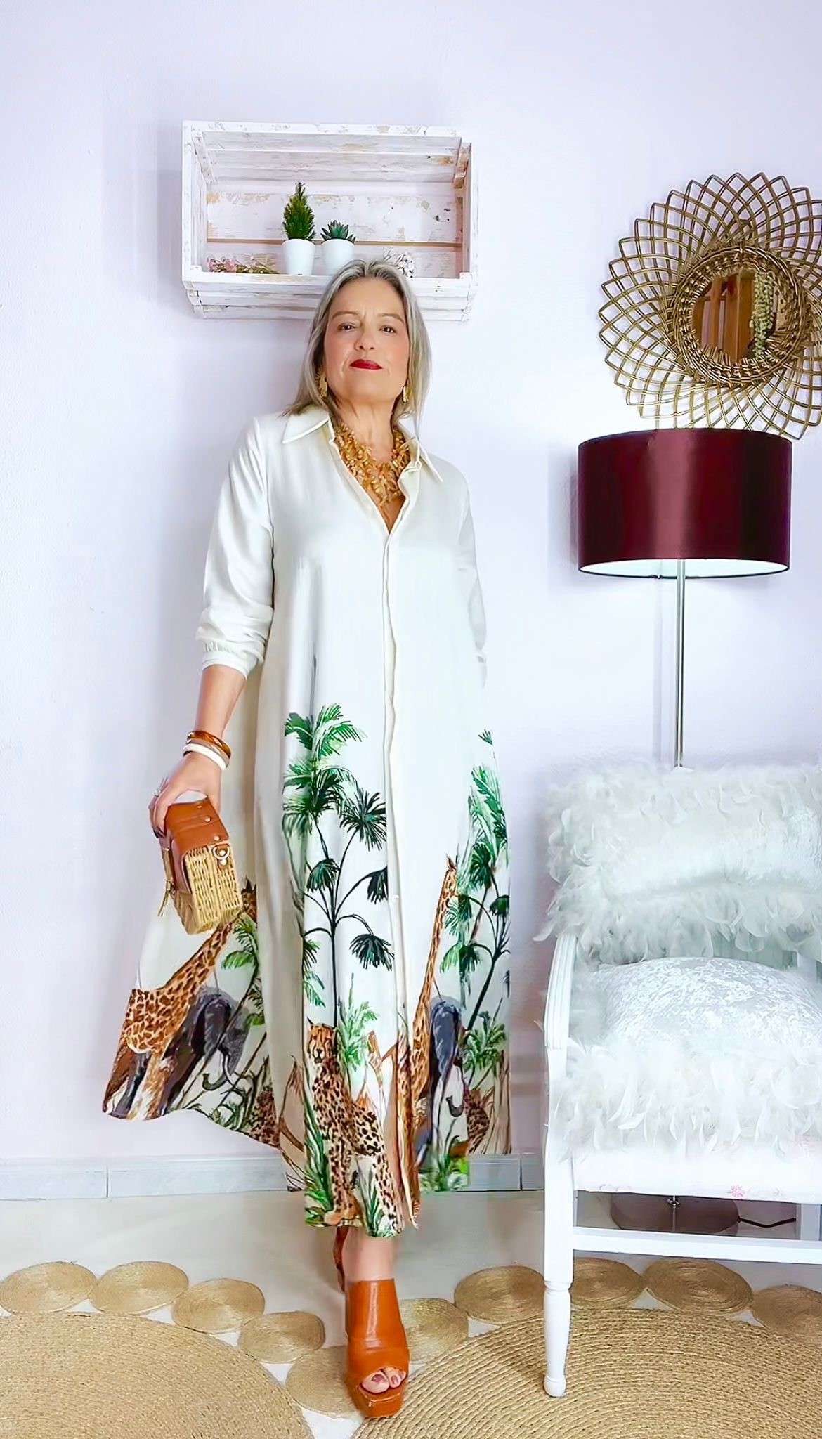 VESTIDO CAMISERO ESTAMPADO AFRICANO BEIGE