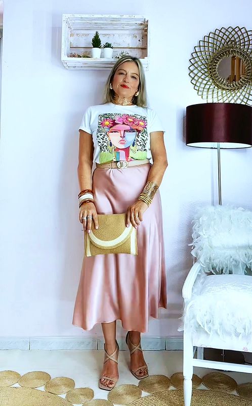 FALDA SATINADA ROSA&BEIGE