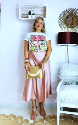 FALDA SATINADA ROSA&BEIGE