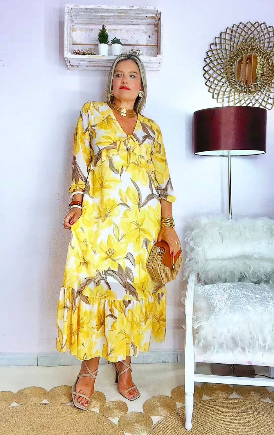 VESTIDO  MIDI FLORAL AMARILLO