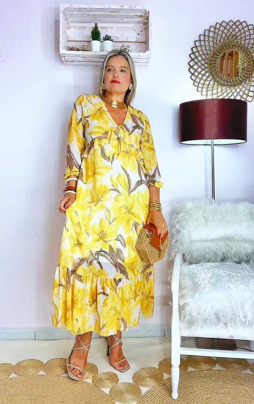 VESTIDO  MIDI FLORAL AMARILLO