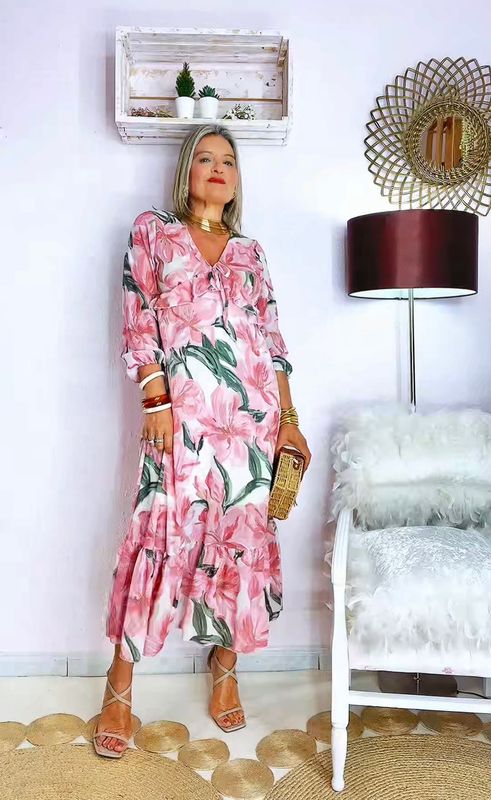 VESTIDO  MIDI FLORAL ROSA