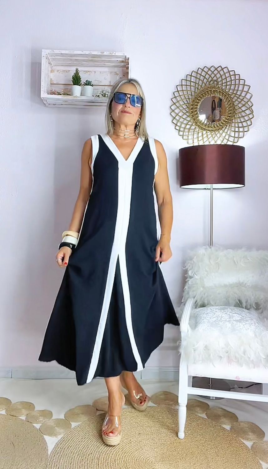 VESTIDO FRANJAS TIRANTES NEGRO