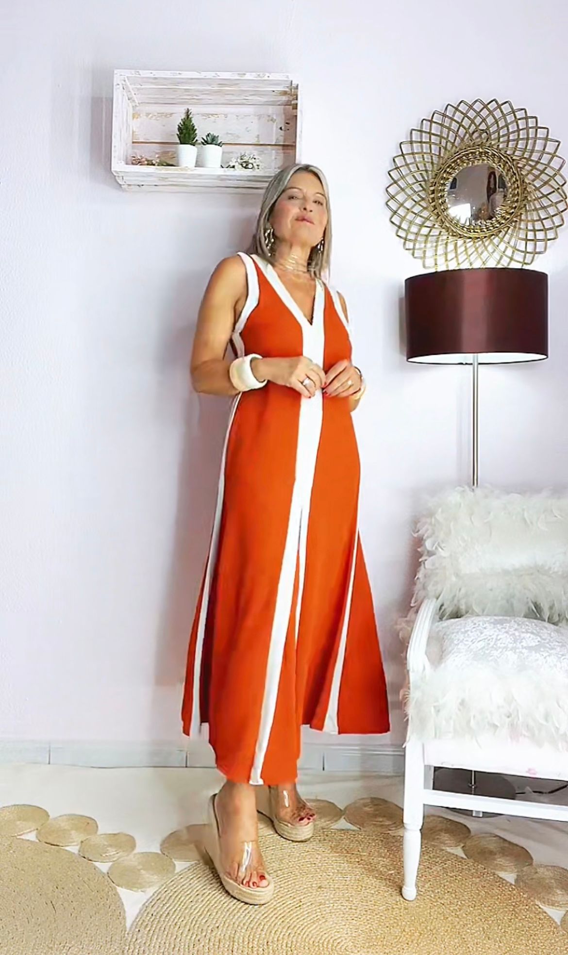 VESTIDO FRANJAS TIRANTES TERRACOTA