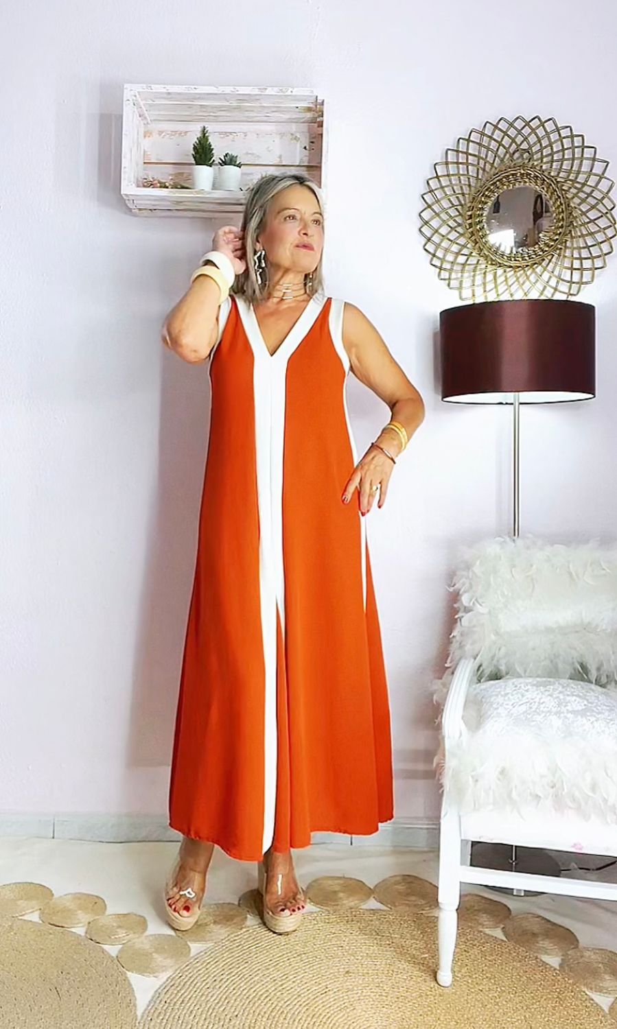 VESTIDO FRANJAS TIRANTES TERRACOTA
