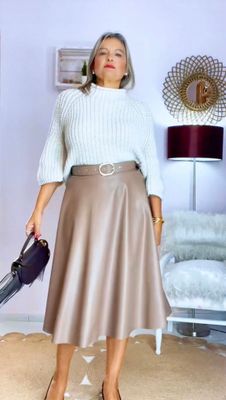 FALDA MIDI  POLIPIEL BEIGE