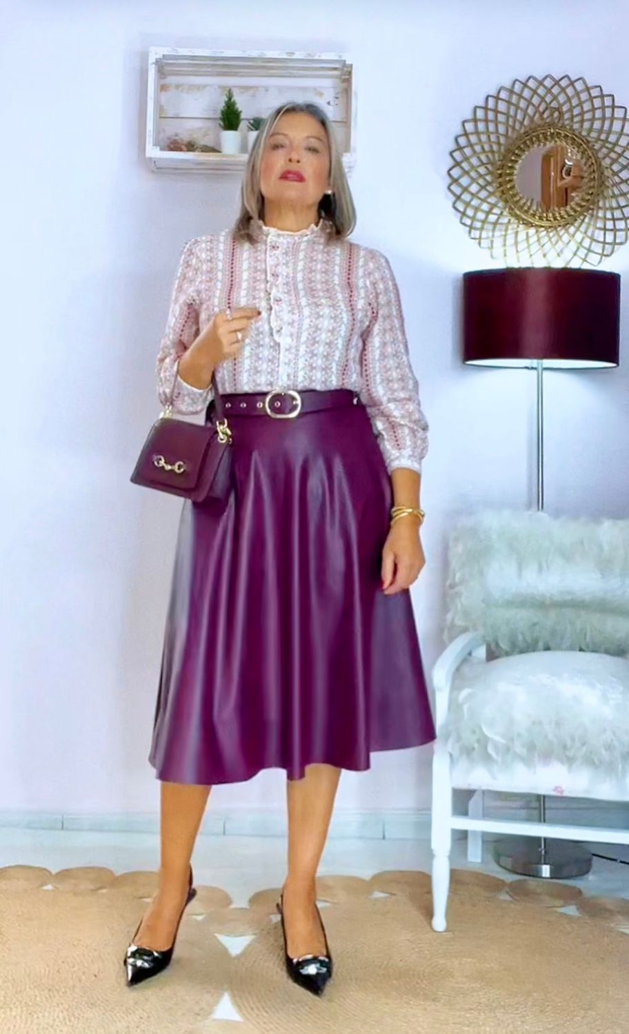 FALDA MIDI  POLIPIEL BURGUNDI