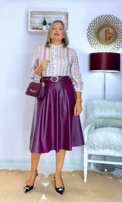 FALDA MIDI  POLIPIEL BURGUNDI