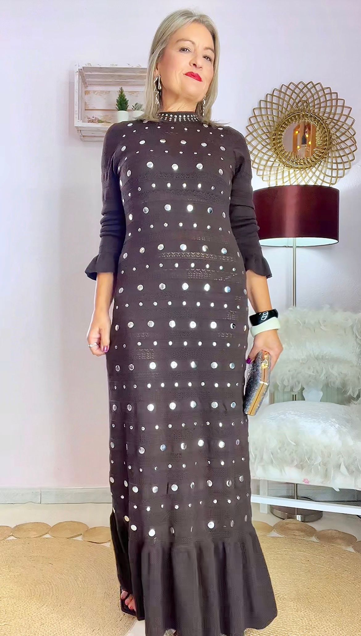 VESTIDO PUNTO TACHAS CHOCOLATE