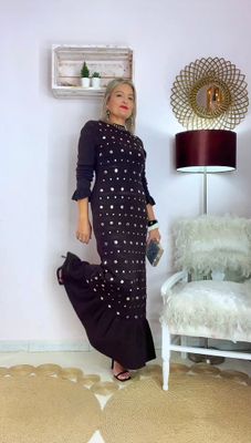 VESTIDO PUNTO TACHAS CHOCOLATE