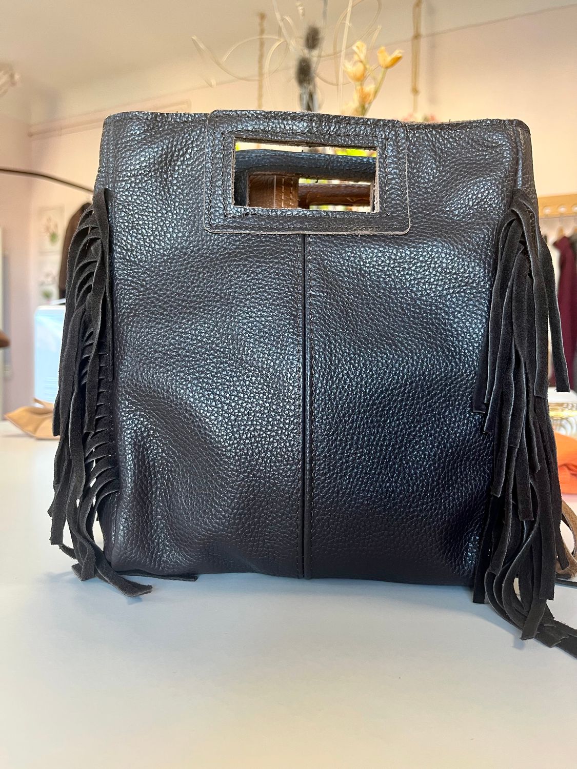 BOLSO PIEL FLECOS  MARRÓN CHOCOLATE