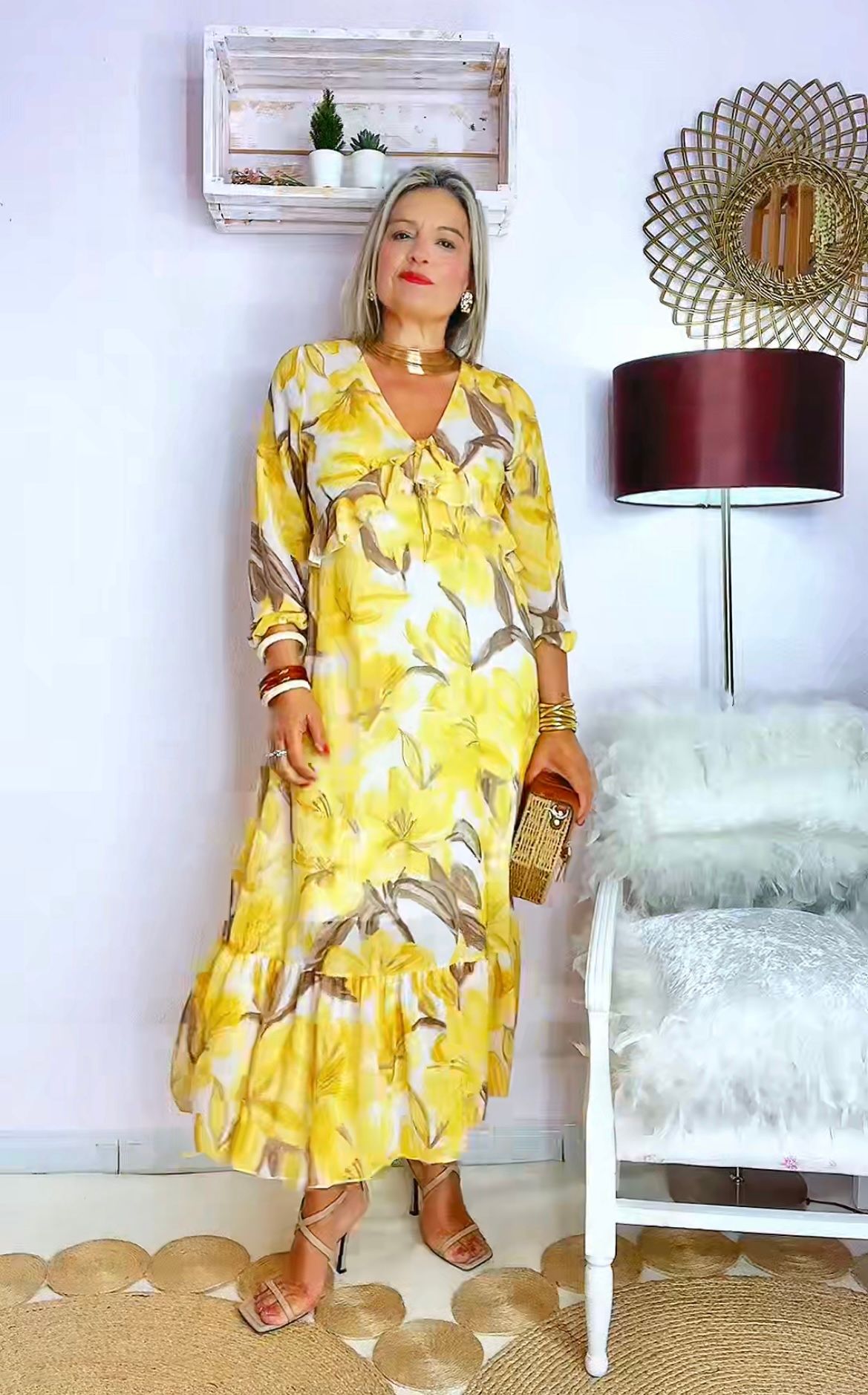 VESTIDO  MIDI FLORAL AMARILLO