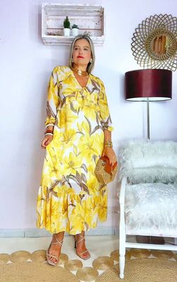 VESTIDO  MIDI FLORAL AMARILLO