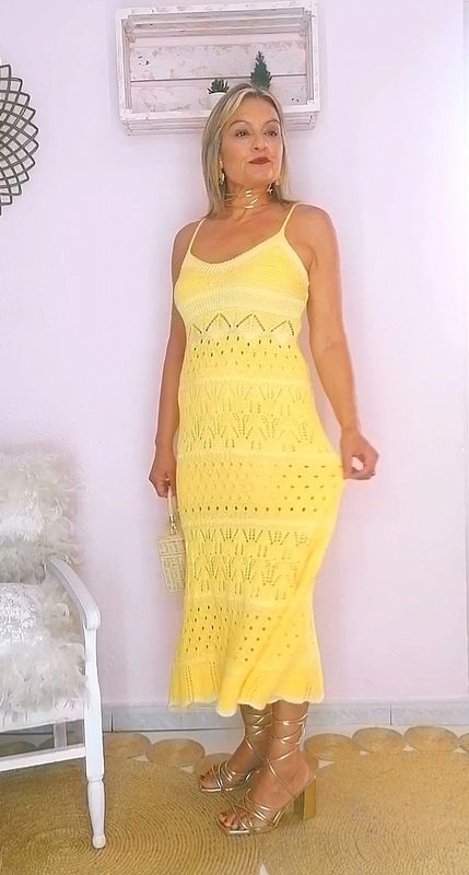 VESTIDO CROCHET MIDI AMARILLO VESTIDO CROCHET MIDI AMARILLO