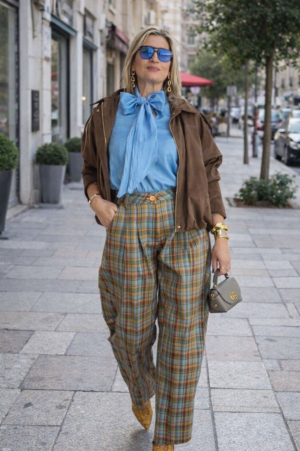 PANTALON BALLON CUADROS NARANJA