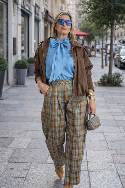 PANTALON BALLON CUADROS  NARANJA