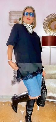 CAMISETA COMBINADA ENCAJE NEGRA