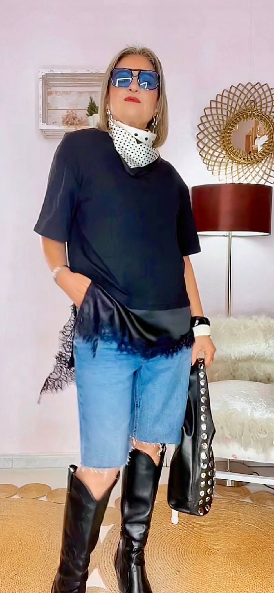 CAMISETA COMBINADA ENCAJE NEGRA