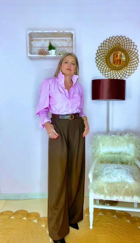 BLUSA FRUNCIDA RAYAS ROSA