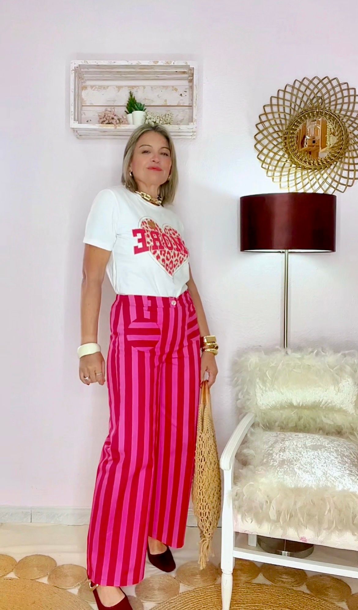 PANTALON RAYA ANCHA ROSA&ROJO